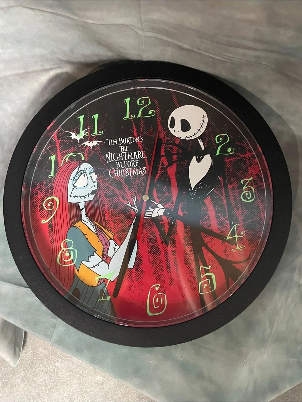 Nightmare Before Christmas Red Wall Clock featuring Jack and Sally